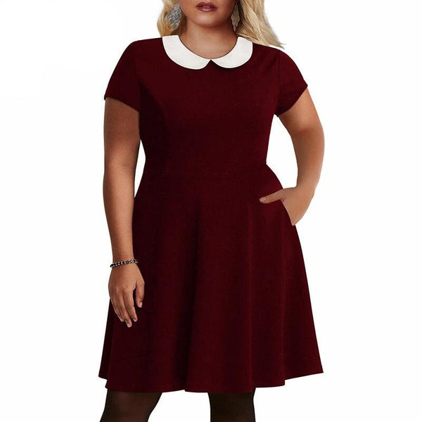 Robe Vintage Grande Taille Bordeaux à Col Claudine