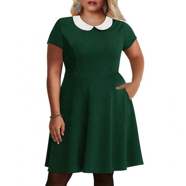 Robe Vintage Grande Taille Verte Col Claudine Rétro Chic